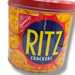 Vintage 1970s Ritz Cracker Tin Container - Kitchen Kitsch Storage